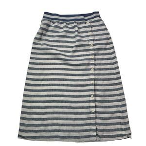 J. Jill Women's Medium Love‎ Linen Maxi Skirt Blue Striped Side Button Pockets